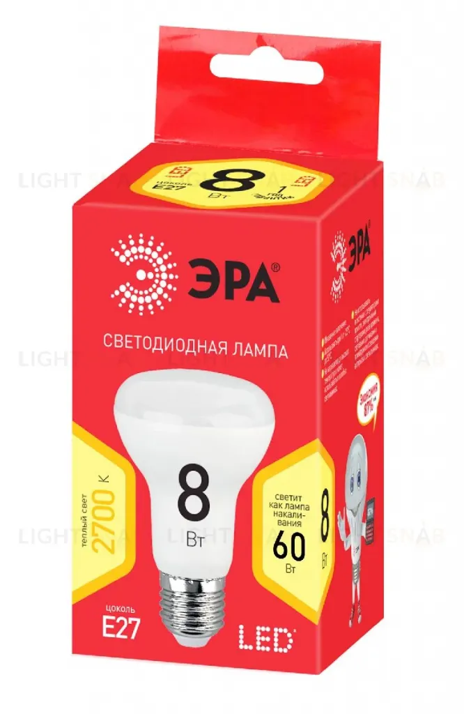 Лампа светодиодная Эра E27 8W 2700K LED R63-8W-827-E27 R Б0050701 Б0050701