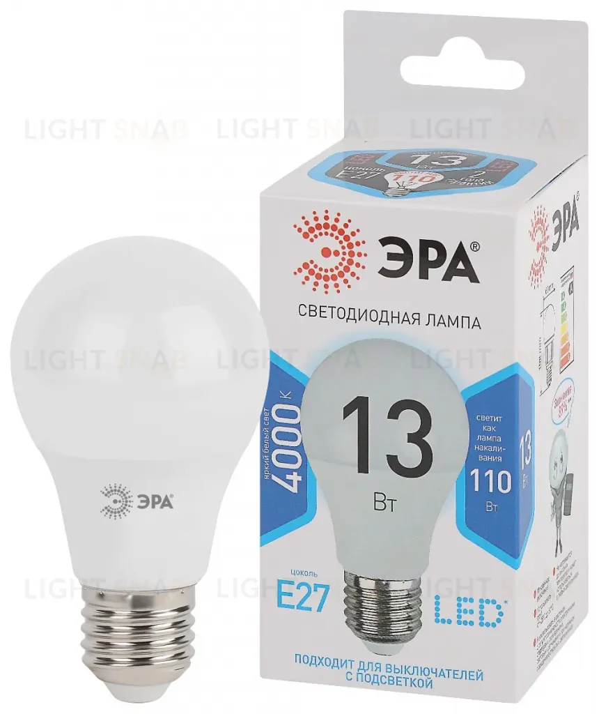 Лампа светодиодная Эра E27 13W 4000K LED A60-13W-840-E27 Б0020537 Б0020537