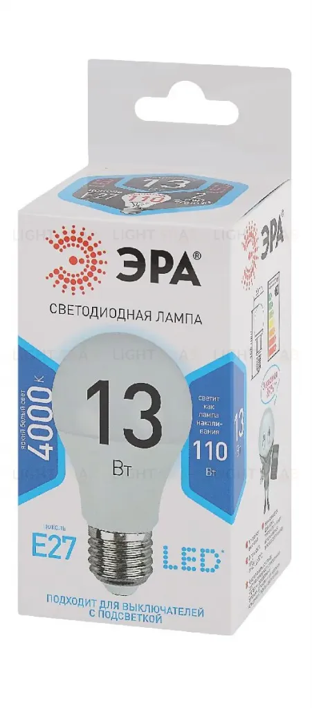 Лампа светодиодная Эра E27 13W 4000K LED A60-13W-840-E27 Б0020537 Б0020537
