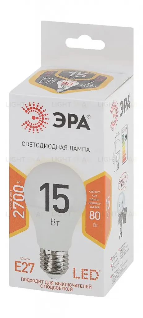 Лампа светодиодная Эра E27 15W 2700K LED A60-15W-827-E27 Б0020592 Б0020592