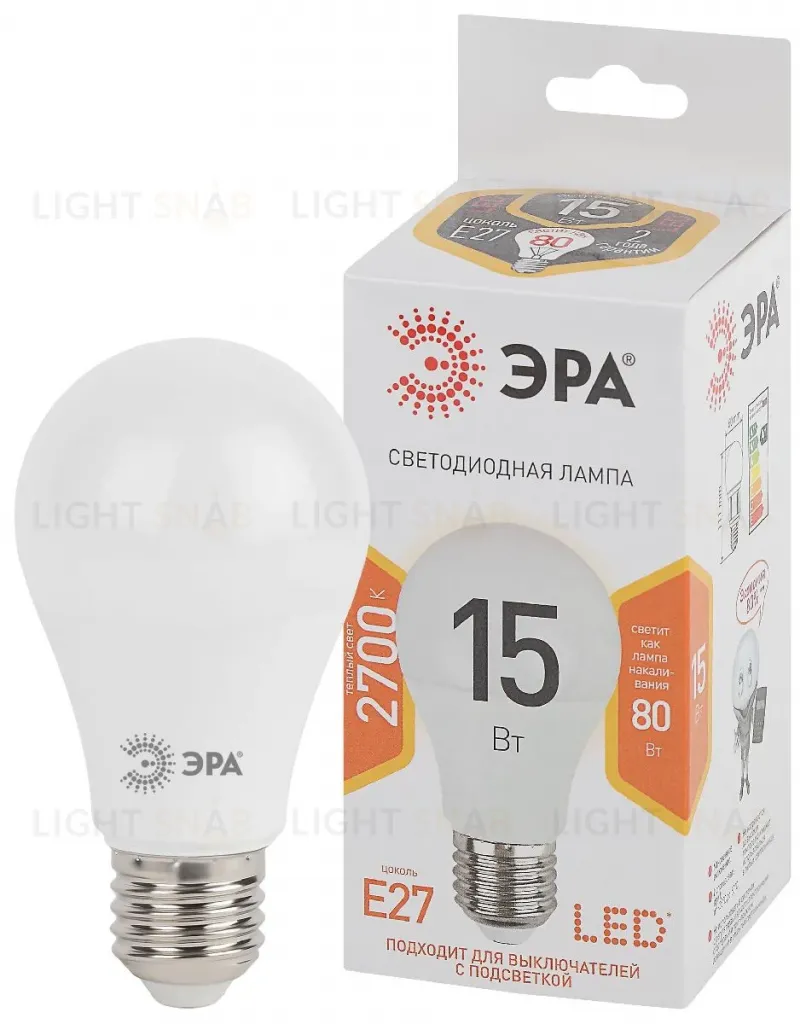 Лампа светодиодная Эра E27 15W 2700K LED A60-15W-827-E27 Б0020592 Б0020592