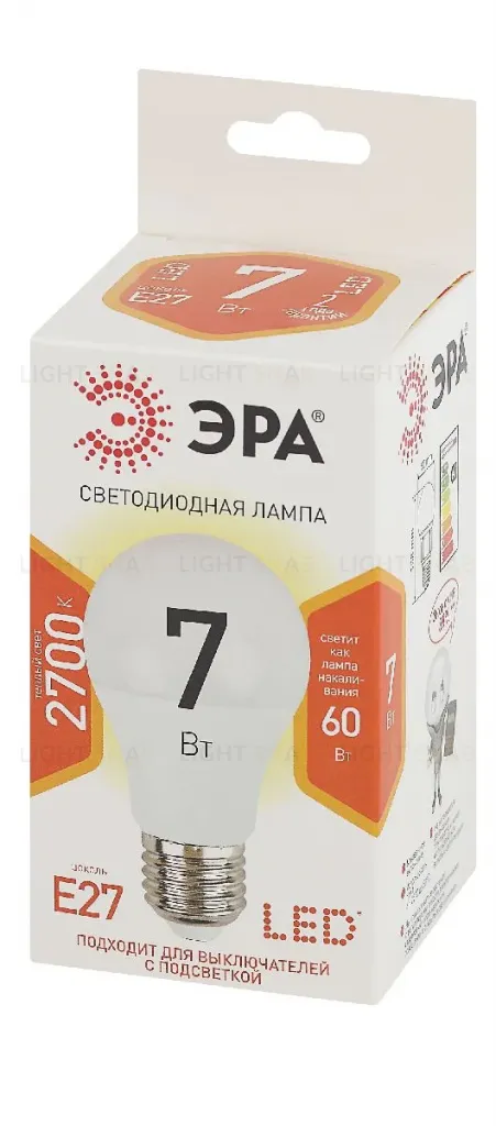 Лампа светодиодная Эра E27 7W 2700K LED A60-7W-827-E27 Б0029819 Б0029819