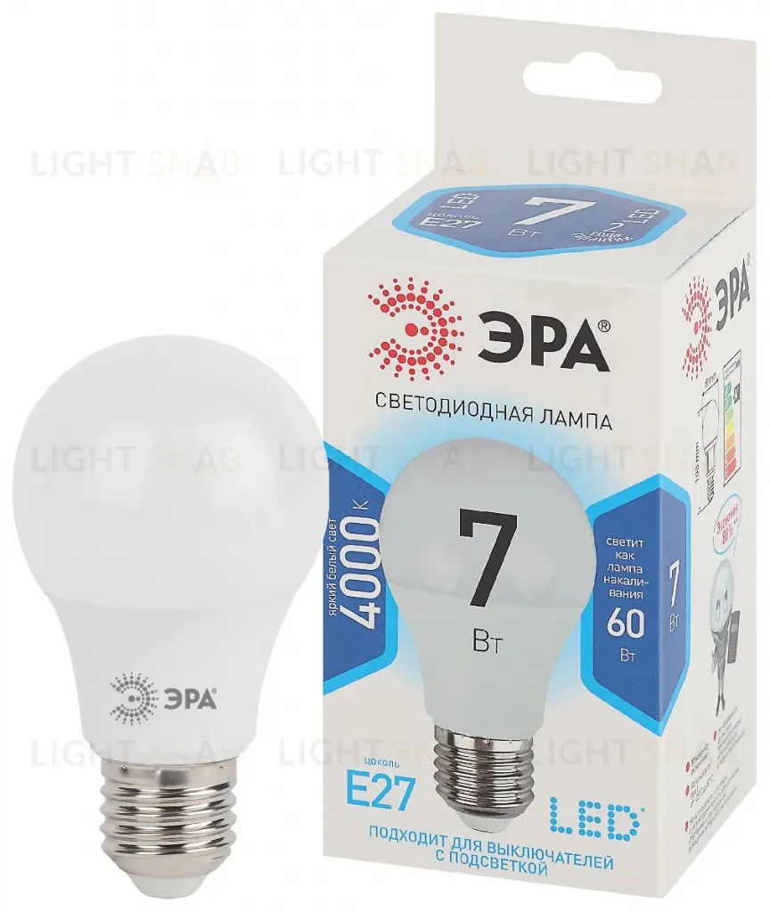 Лампа светодиодная Эра E27 7W 4000K LED A60-7W-840-E27 Б0029820 Б0029820