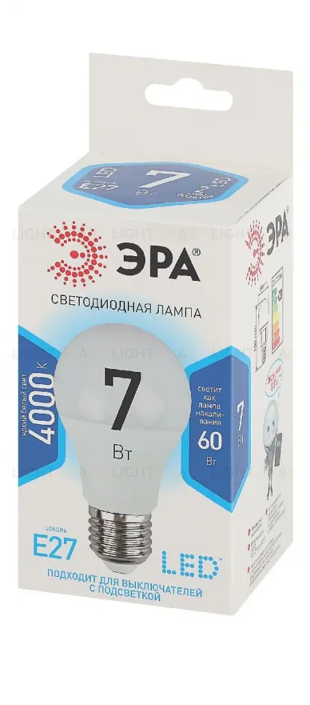 Лампа светодиодная Эра E27 7W 4000K LED A60-7W-840-E27 Б0029820 Б0029820