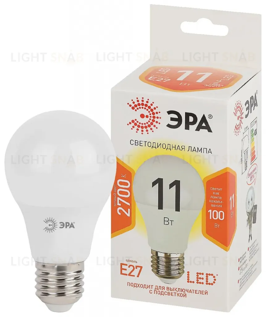 Лампа светодиодная Эра E27 11W 2700K LED A60-11W-827-E27 Б0030910 Б0030910