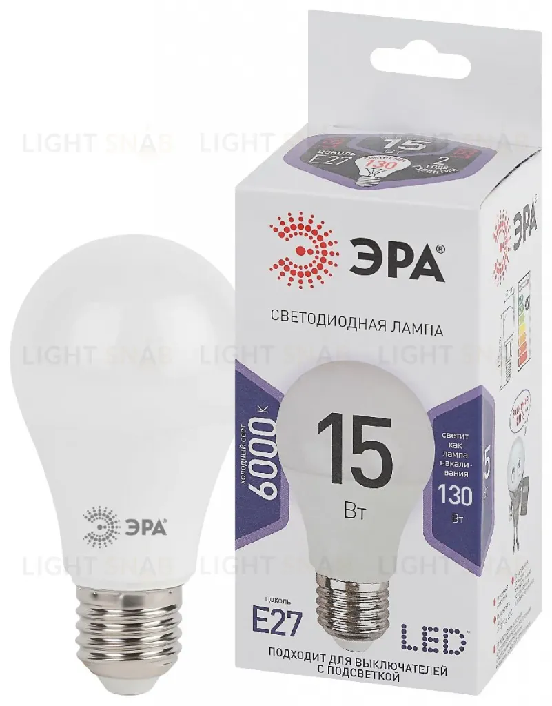 Лампа светодиодная Эра E27 15W 6000K LED A60-15W-860-E27 Б0031396 Б0031396