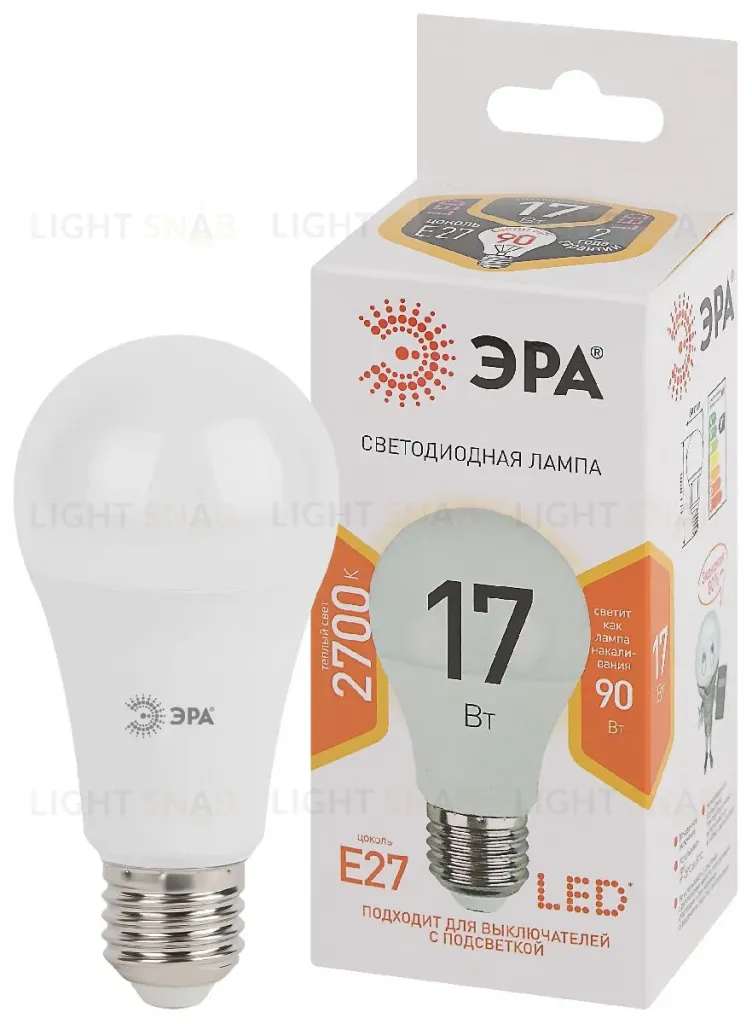 Лампа светодиодная Эра E27 17W 2700K LED A60-17W-827-E27 Б0031699 Б0031699
