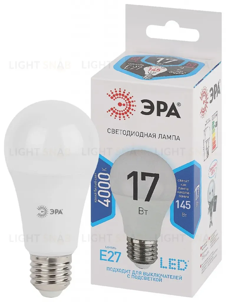 Лампа светодиодная Эра E27 17W 4000K LED A60-17W-840-E27 Б0031700 Б0031700
