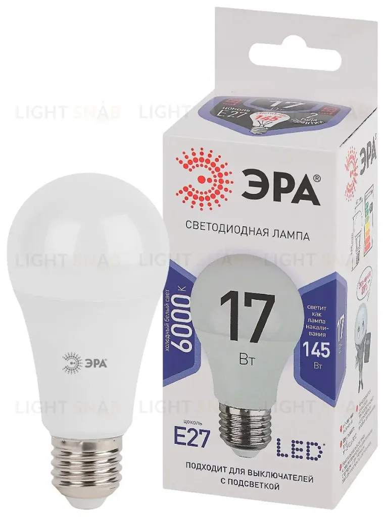 Лампа светодиодная Эра E27 17W 6000K LED A60-17W-860-E27 Б0031701 Б0031701