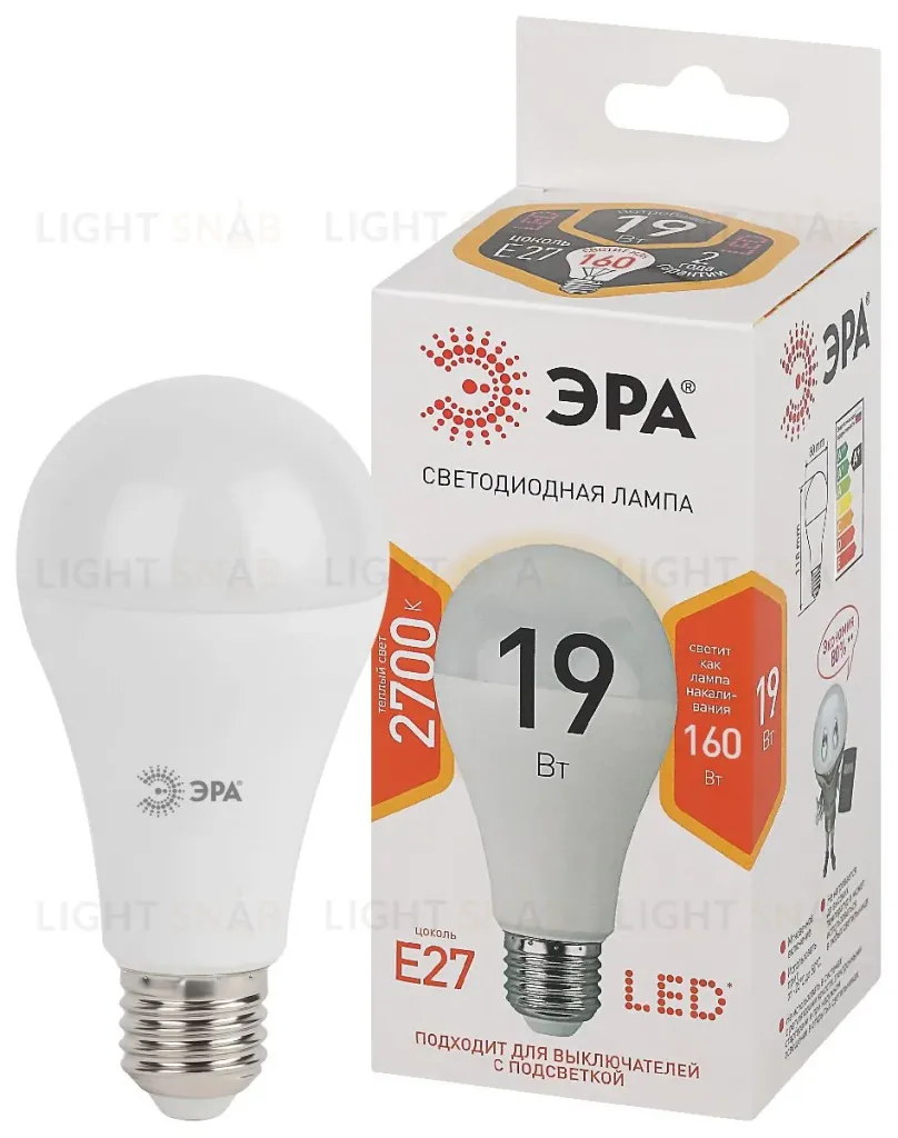 Лампа светодиодная Эра E27 19W 2700K LED A65-19W-827-E27 Б0031702 Б0031702