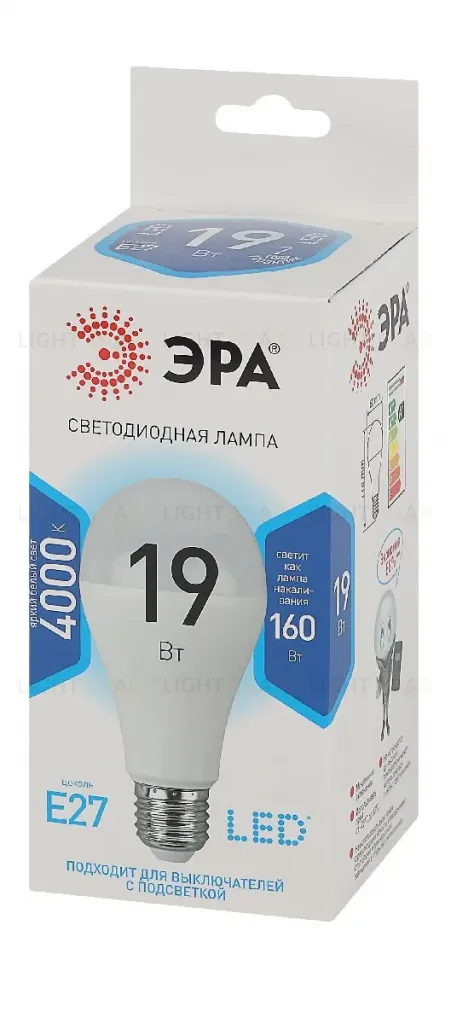 Лампа светодиодная Эра E27 19W 4000K LED A65-19W-840-E27 Б0031703 Б0031703