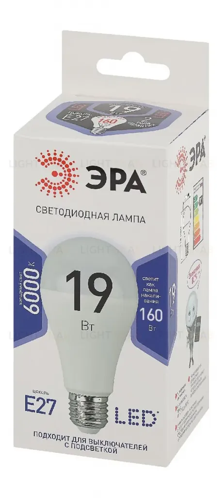 Лампа светодиодная Эра E27 19W 6000K LED A65-19W-860-E27 Б0031704 Б0031704