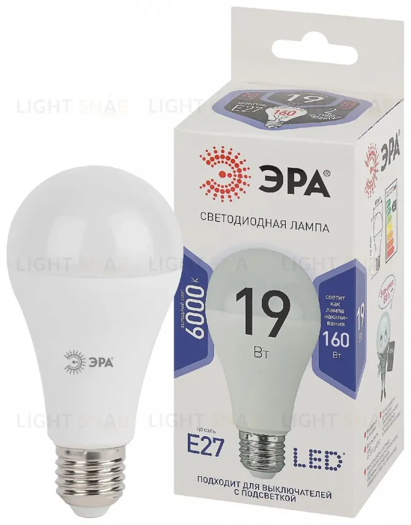 Лампа светодиодная Эра E27 19W 6000K LED A65-19W-860-E27 Б0031704 Б0031704