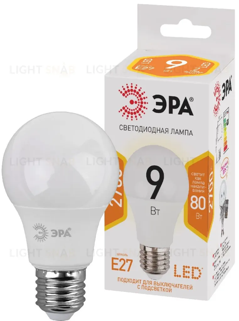 Лампа светодиодная Эра E27 9W 2700K LED A60-9W-827-E27 Б0032246 Б0032246