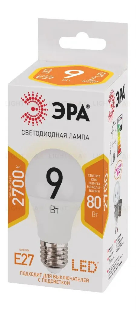 Лампа светодиодная Эра E27 9W 2700K LED A60-9W-827-E27 Б0032246 Б0032246