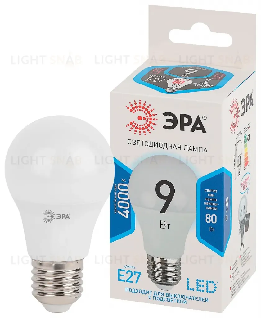 Лампа светодиодная Эра E27 9W 4000K LED A60-9W-840-E27 Б0032247 Б0032247