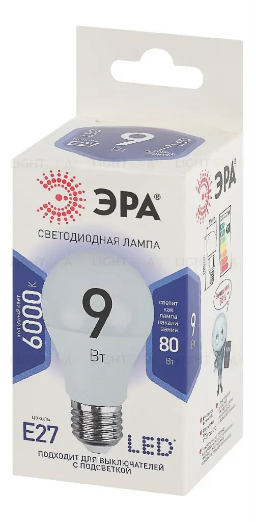 Лампа светодиодная Эра E27 9W 6000K LED A60-9W-860-E27 Б0032248 Б0032248