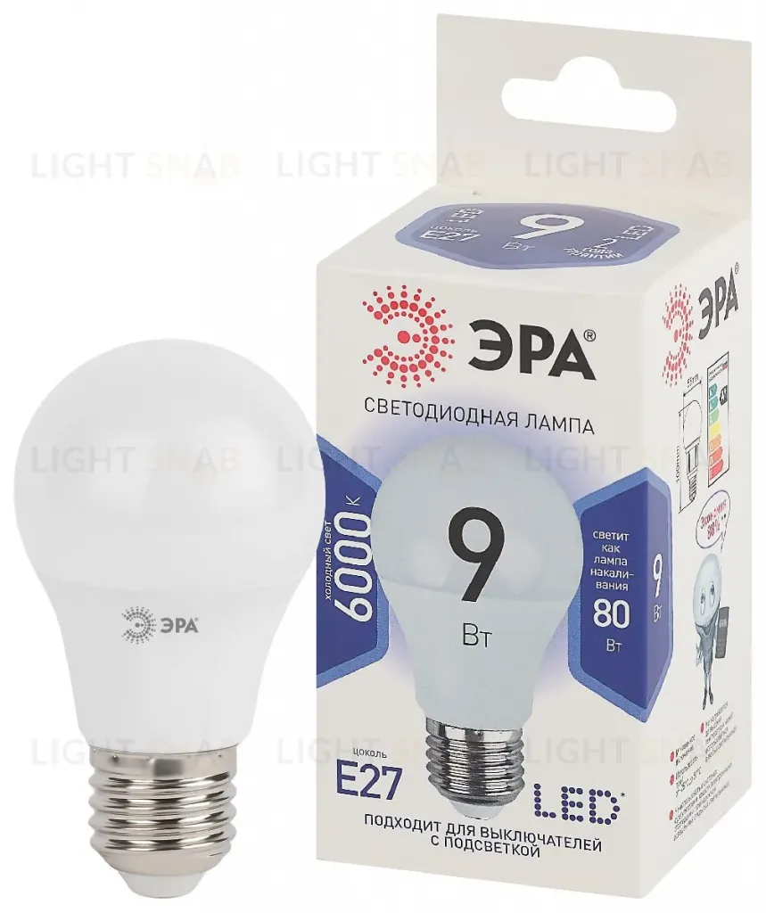 Лампа светодиодная Эра E27 9W 6000K LED A60-9W-860-E27 Б0032248 Б0032248