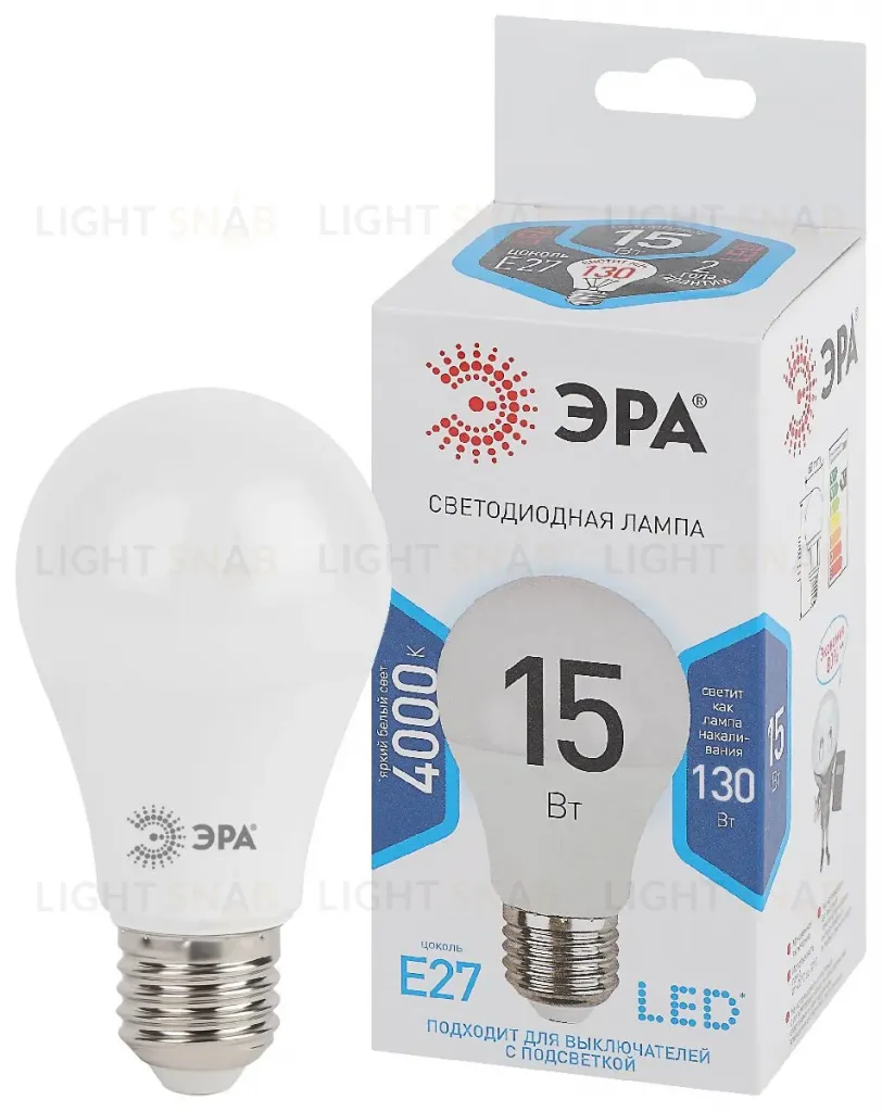 Лампа светодиодная Эра E27 15W 4000K LED A60-15W-840-E27 Б0033183 Б0033183