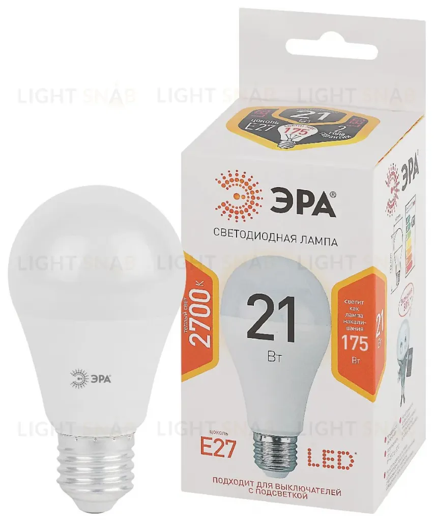 Лампа светодиодная Эра E27 21W 2700K LED A65-21W-827-E27 Б0035331 Б0035331