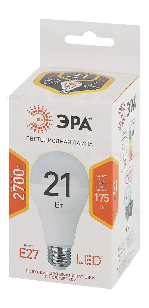 Лампа светодиодная Эра E27 21W 2700K LED A65-21W-827-E27 Б0035331 Б0035331