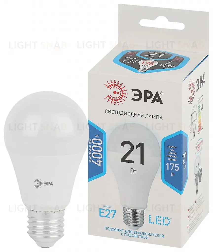 Лампа светодиодная Эра E27 21W 4000K LED A65-21W-840-E27 Б0035332 Б0035332