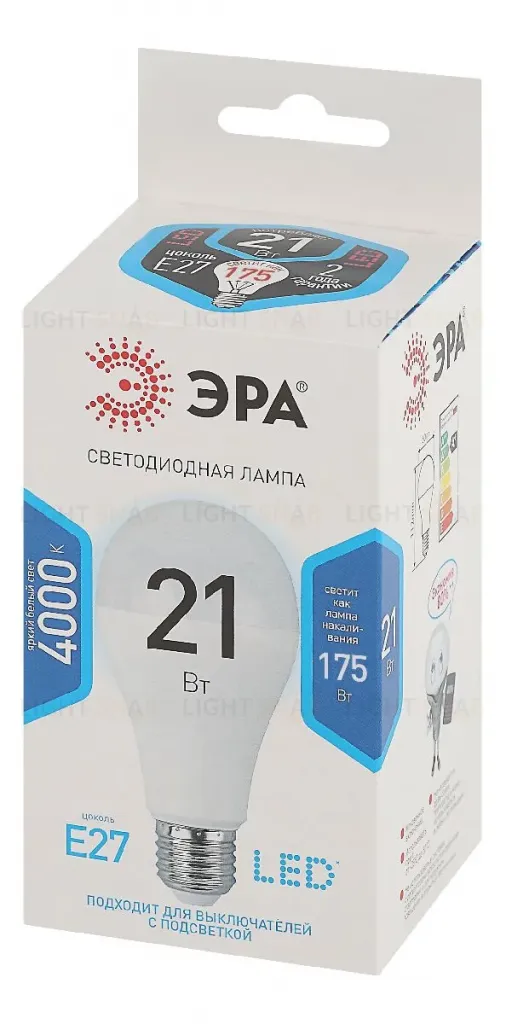 Лампа светодиодная Эра E27 21W 4000K LED A65-21W-840-E27 Б0035332 Б0035332