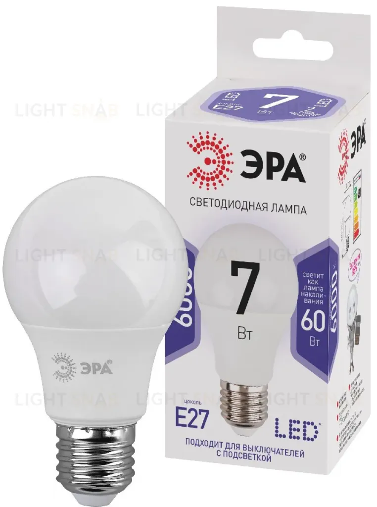 Лампа светодиодная Эра E27 7W 6000K LED A60-7W-860-E27 Б0044087 Б0044087