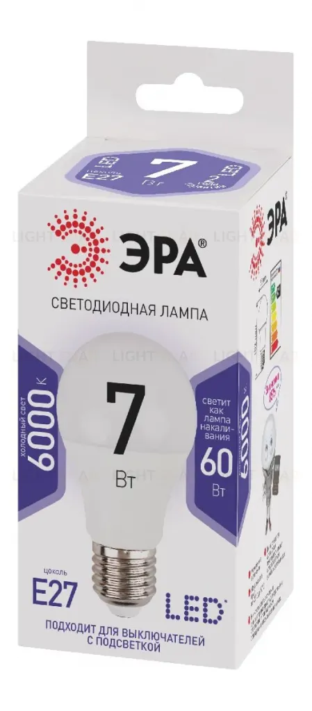 Лампа светодиодная Эра E27 7W 6000K LED A60-7W-860-E27 Б0044087 Б0044087