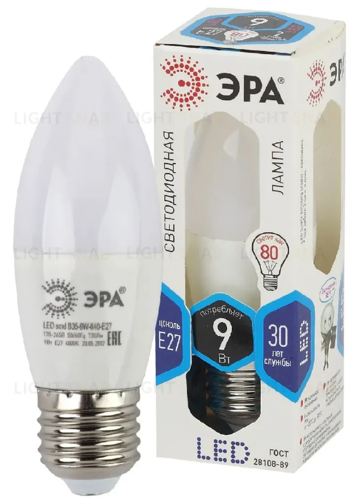 Лампа светодиодная Эра E27 9W 4000K LED B35-9W-840-E27 Б0027972 Б0027972