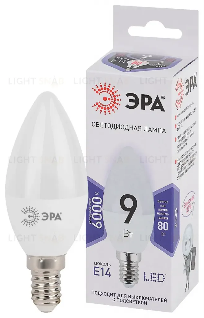 Лампа светодиодная Эра E14 9W 6000K LED B35-9W-860-E14 Б0031403 Б0031403