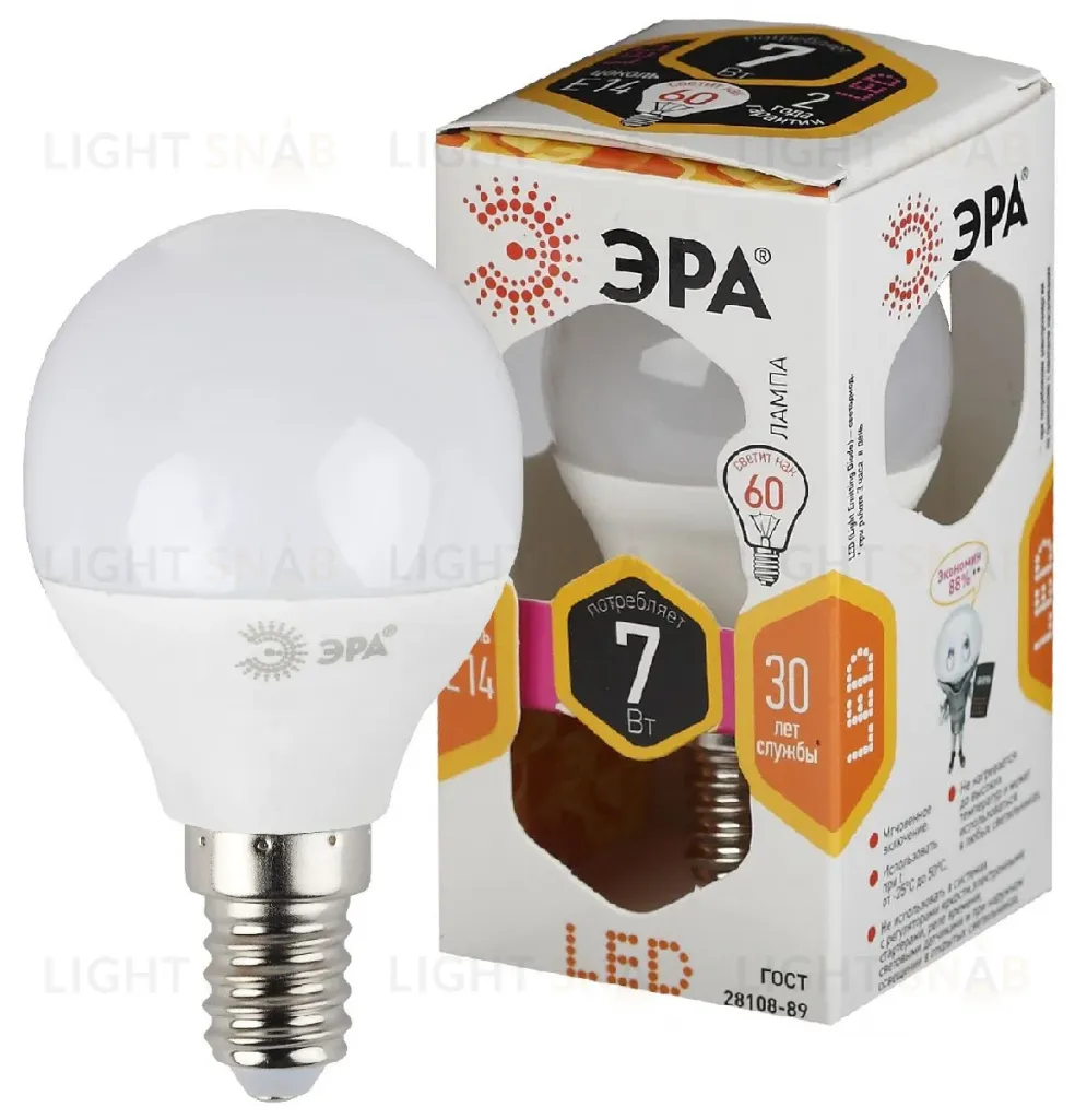 Лампа светодиодная Эра E14 7W 2700K LED P45-7W-827-E14 Б0020548 Б0020548