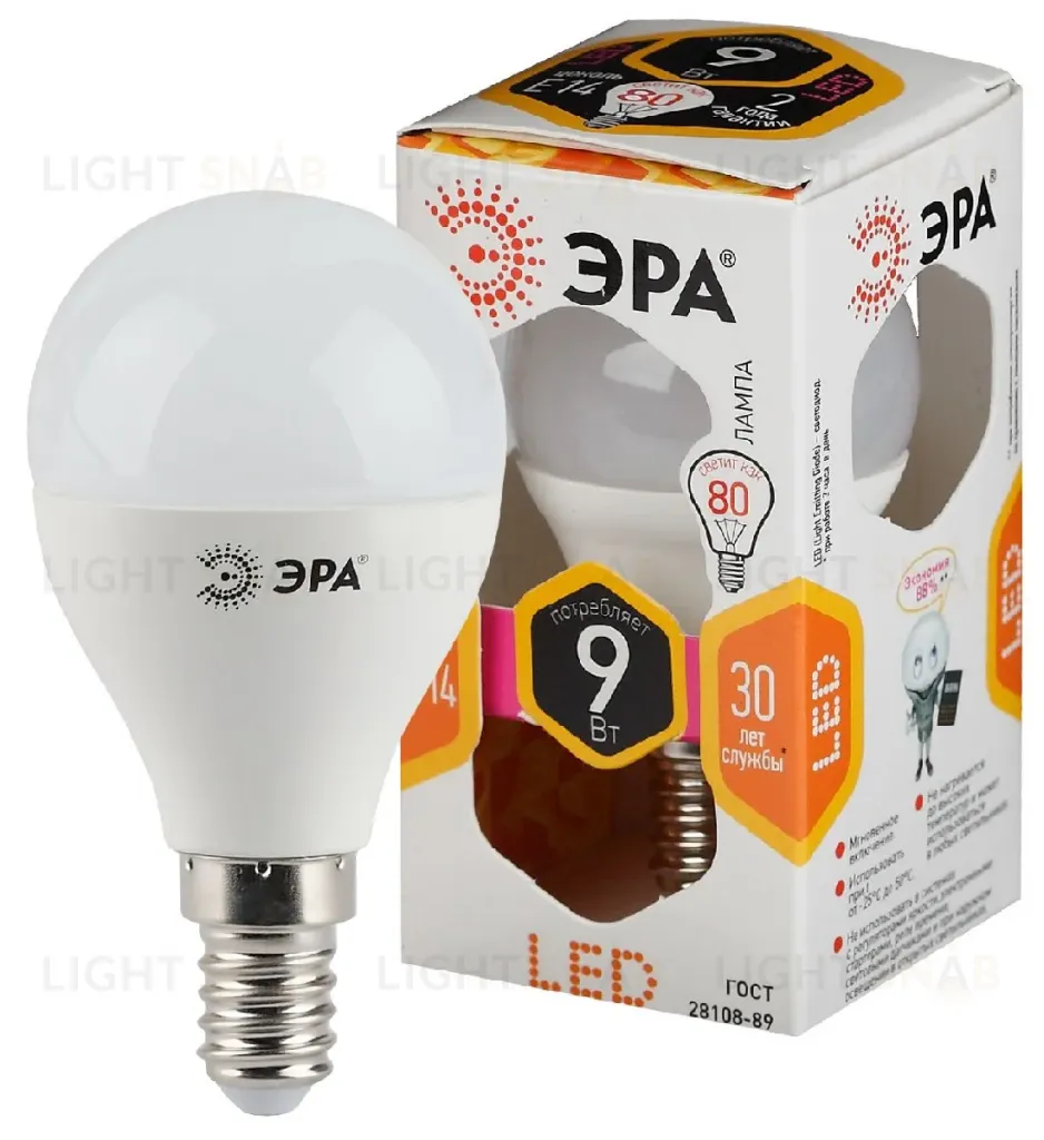 Лампа светодиодная Эра E14 9W 2700K LED P45-9W-827-E14 Б0029041 Б0029041