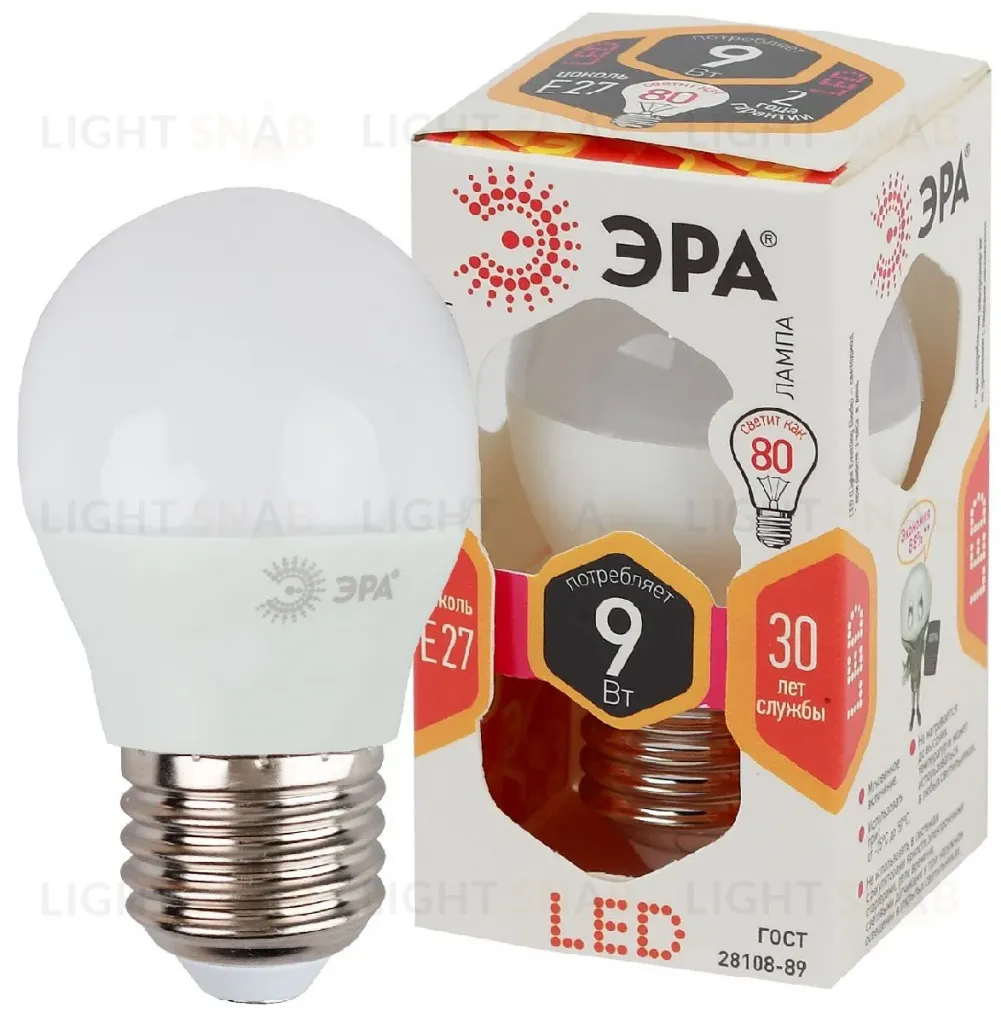 Лампа светодиодная Эра E27 9W 2700K LED P45-9W-827-E27 Б0029043 Б0029043