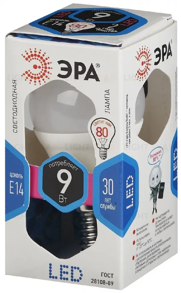 Лампа светодиодная Эра E14 9W 4000K LED P45-9W-840-E14 Б0029042 Б0029042