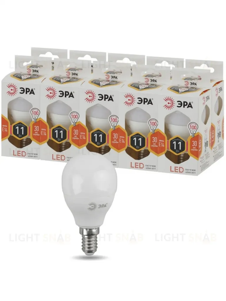 Лампа светодиодная Эра E14 11W 2700K LED P45-11W-827-E14 Б0032986 Б0032986