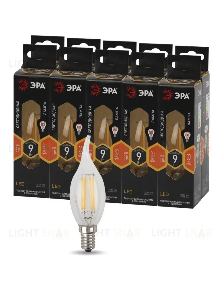 Лампа светодиодная Эра E14 9W 2700K F-LED BXS-9W-827-E14 Б0047003 Б0047003