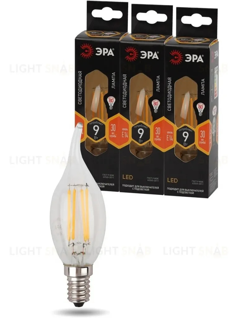 Лампа светодиодная Эра E14 9W 2700K F-LED BXS-9W-827-E14 Б0047003 Б0047003