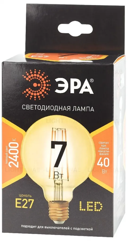 Лампа светодиодная Эра E27 7W 2400K F-LED G95-7W-824-E27 gold Б0047662 Б0047662