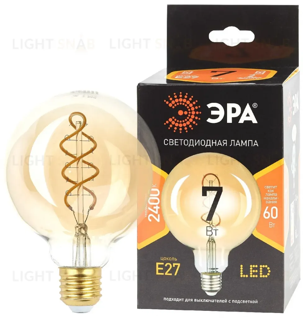 Лампа светодиодная Эра E27 7W 2400K F-LED G95-7W-824-E27 spiral gold Б0047663 Б0047663