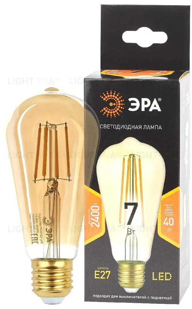 Лампа светодиодная Эра E27 7W 2400K F-LED ST64-7W-824-E27 gold Б0047664 Б0047664