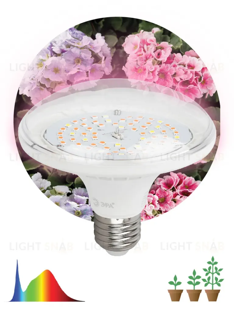 Фитолампа для растений светодиодная Эра E27 18W 6500K FITO-18W-Ra90-E27 Б0057710 Б0057710