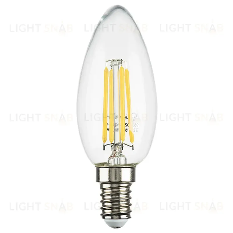 Лампа светодиодная филаментная Lightstar LED Filament E14 6W 3000K свеча прозрачная 933502 933502