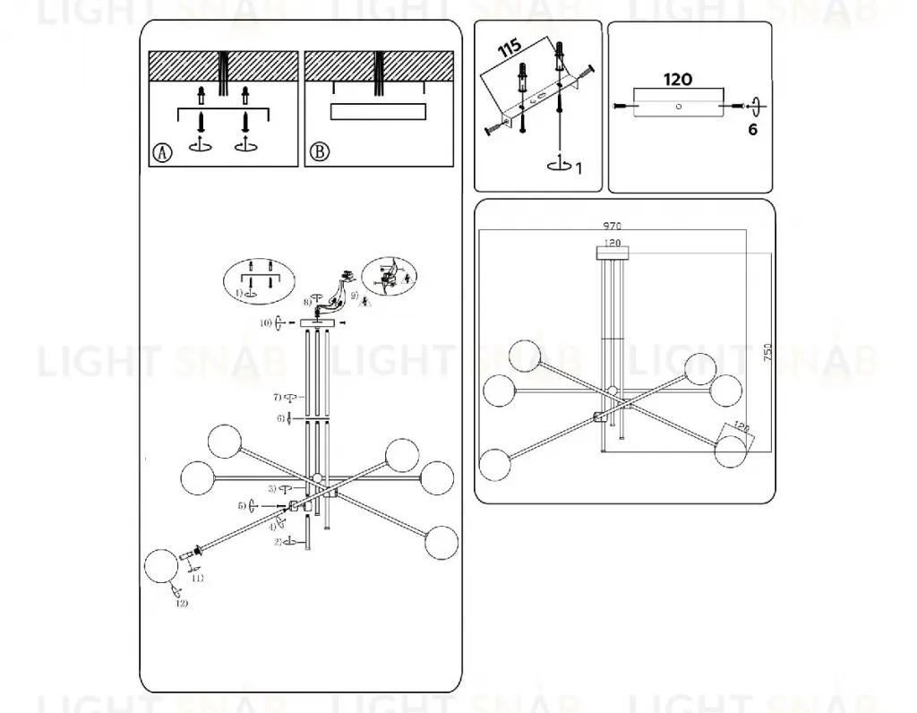Люстра на штанге Ambrella Light Modern TR2521 TR2521