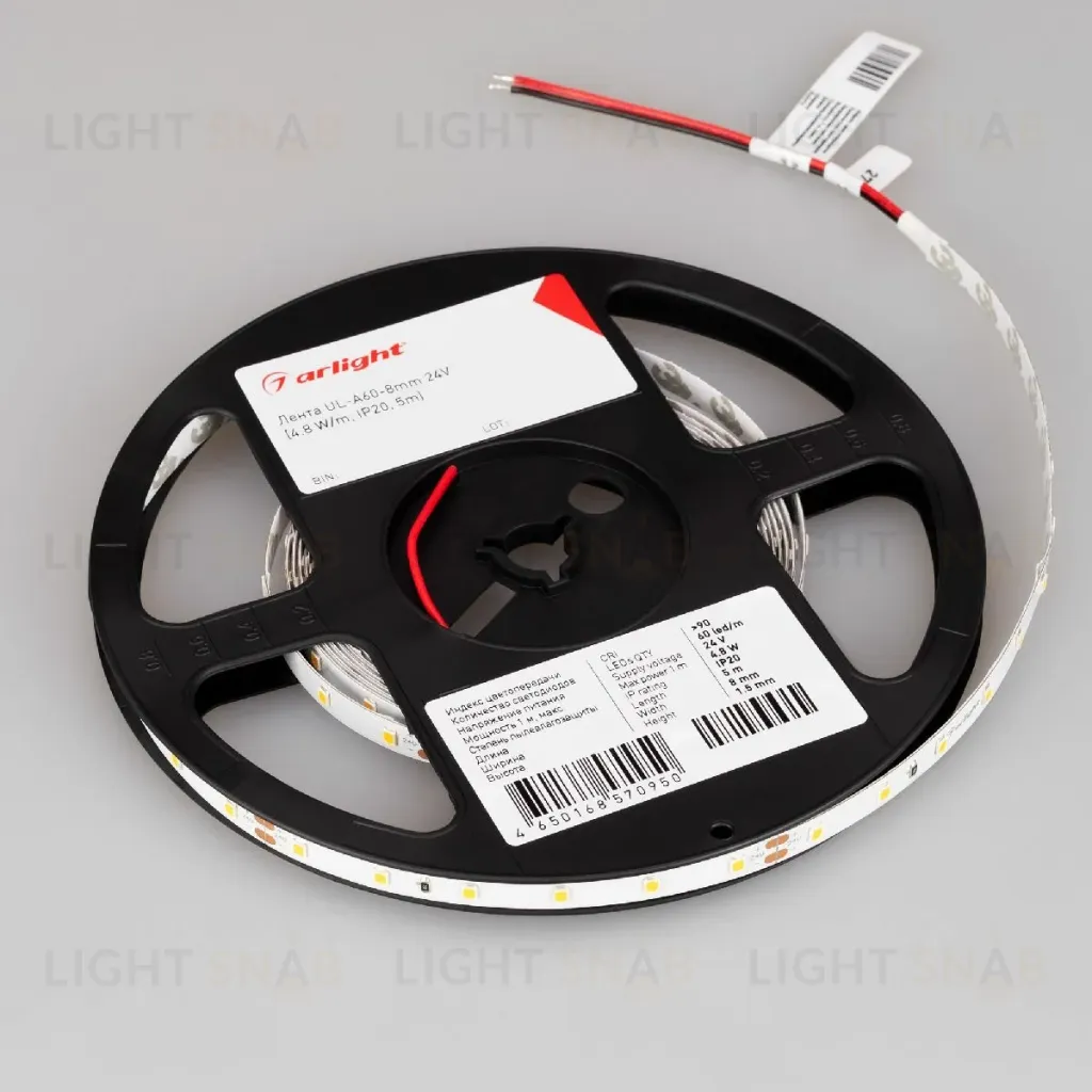 Светодиодная лента Arlight UL-A60-8mm 24V White6000 (4.8 W/m, IP20, 5m) 042280 042280