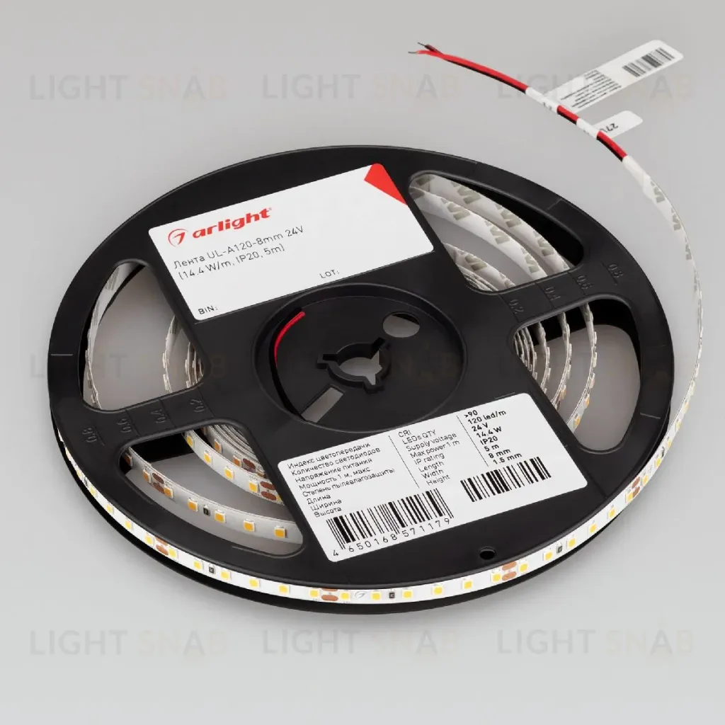 Светодиодная лента Arlight UL-A120-8mm 24V Warm3500 (9.6 W/m, IP20, 5m) 042296 042296