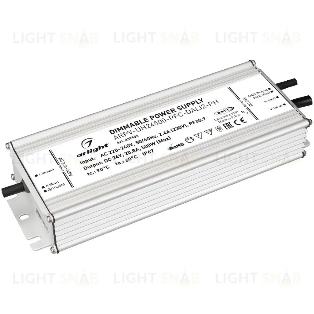 Блок питания Arlight ARPV-UH24500-PFC-DALI2-PH (24V, 20.8A, 500W, IP67) 039955 039955