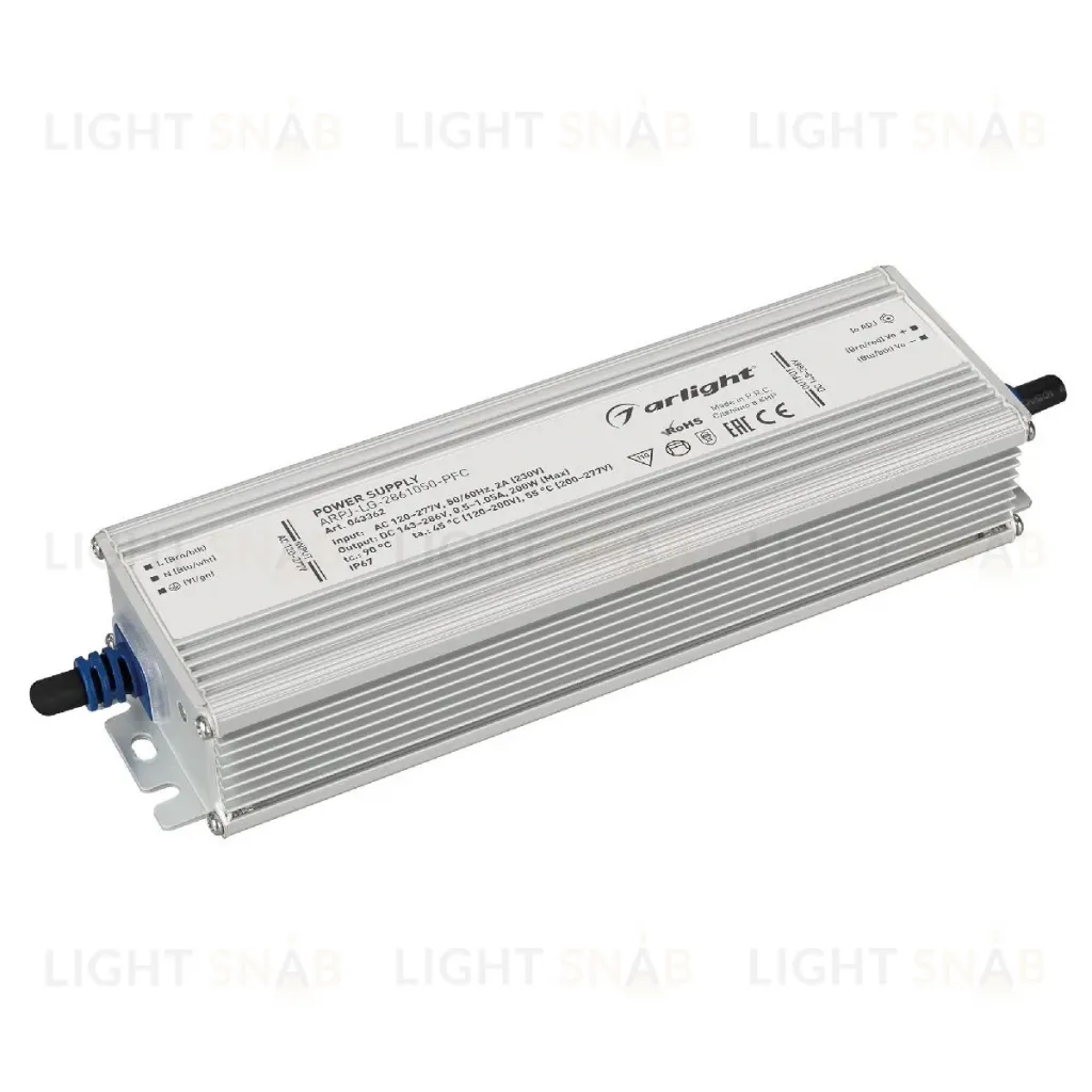 Блок питания Arlight ARPJ-LG-2861050-PFC (200W, 143-286V, 0.5-1.05A, IP67) 043362 043362