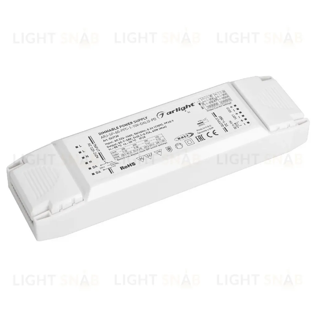 Блок питания Arlight ARJ-SP-60-PFC-1-10V-DALI2-PD (60W, 9-58V, 2x0.3-0.9A, IP20) 033730 033730