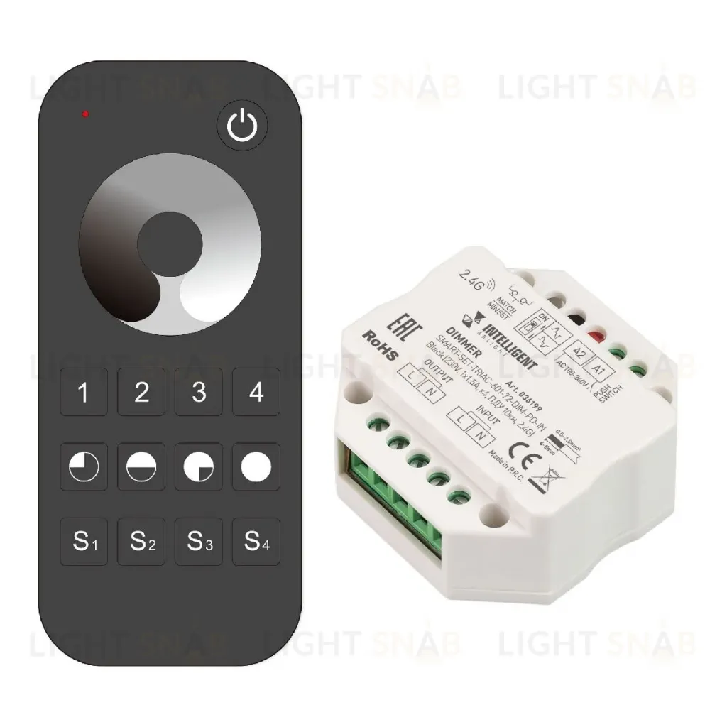 Диммер Arlight SMART-SET-TRIAC-601-72-DIM-PD-IN Black (230V, 1x1.5A, x4, ПДУ 10кн, 2.4G) 036199 036199